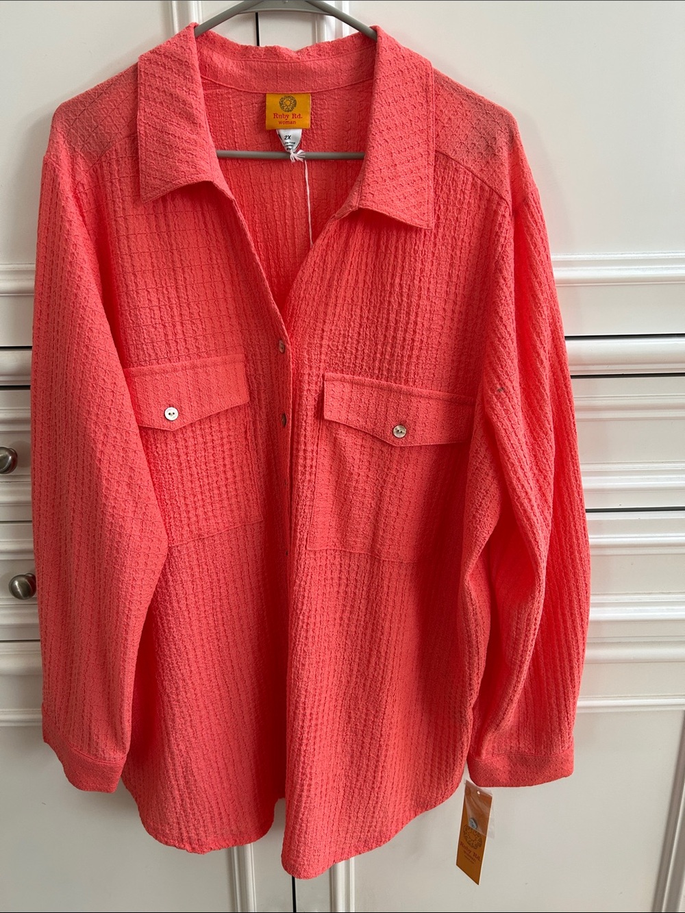 NWT Ruby Road Coral Textured Button-Up Shirt (tiny flaw)